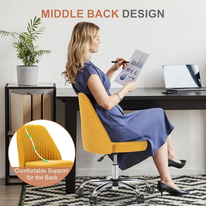 Sybels Modern Office Chair: Armless Swivel Desk Chair with Wheels, Adjustable Height Rolling Task Chair for Home, Dorm，Yellow