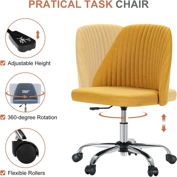 Sybels Modern Office Chair: Armless Swivel Desk Chair with Wheels, Adjustable Height Rolling Task Chair for Home, Dorm，Yellow