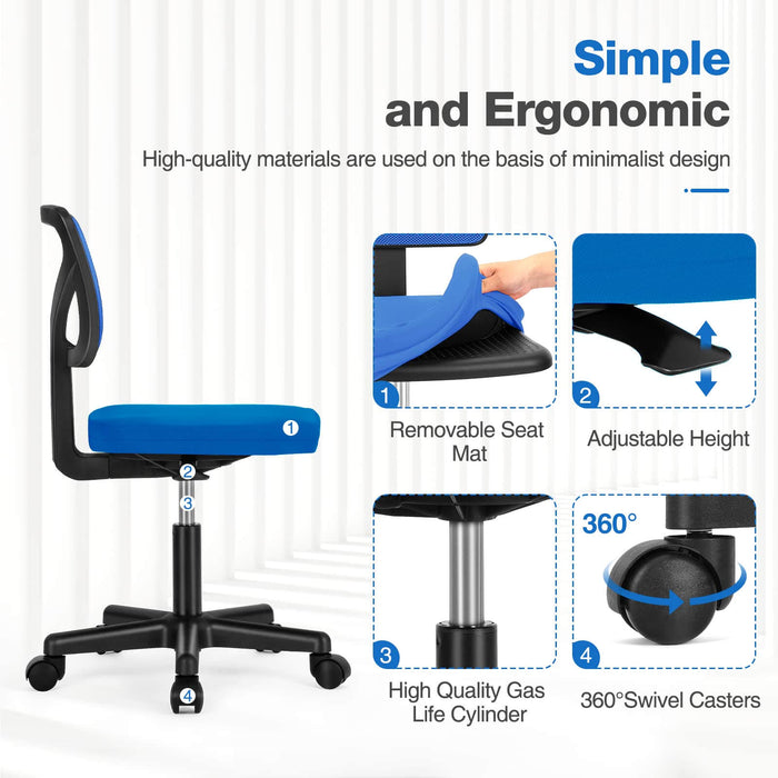 Sybels Adjustable Mesh Office Chair - Padded Seat, Low Back Support, 360° Swivel & Smooth Rolling Casters, Blue