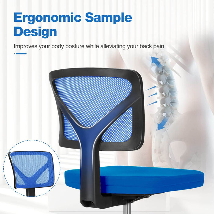 Sybels Adjustable Mesh Office Chair - Padded Seat, Low Back Support, 360° Swivel & Smooth Rolling Casters, Blue