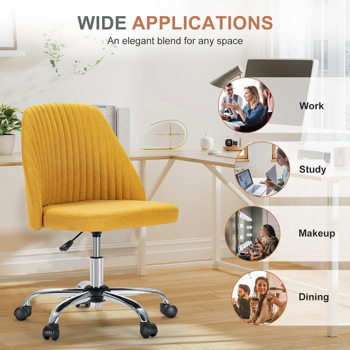 Sybels Modern Office Chair: Armless Swivel Desk Chair with Wheels, Adjustable Height Rolling Task Chair for Home, Dorm，Yellow