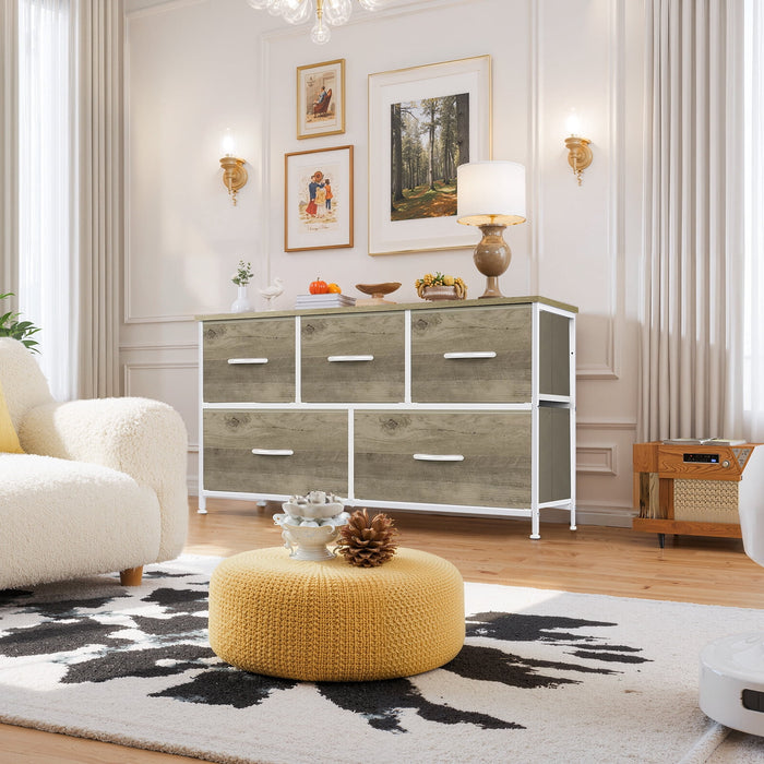 Betcozy 5-Drawer Storage Dresser, Classic Bedroom Dresser for Clothes & Nursery Organization, Stable Metal Frame, Wooden Top, Smoked ash
