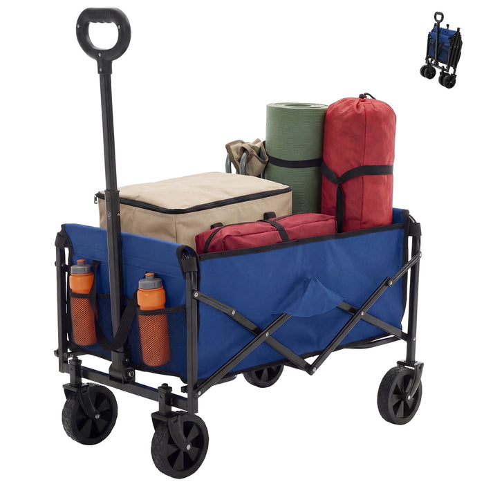 Betcozy Foldable Wagons Carts with All-Terrain Wheels, Portable Shopping Wagon Large Capacity Utility Cart with Drink Holders, Heavy Duty Collapsible for Sand, Beach, 30 inch, Blue