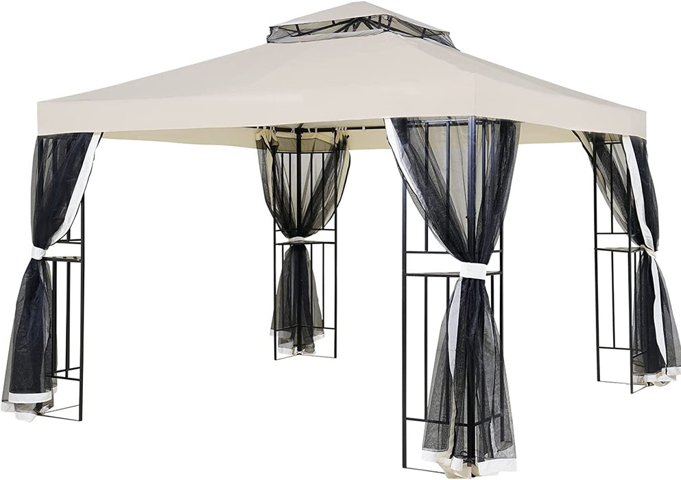 Yangming 10’ x 10’ Steel Patio Gazebo, with Mesh Netting and Double Vented Roof