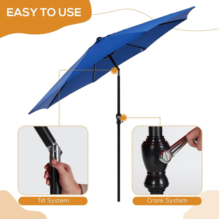 Patio Umbrella, 9 FT Outdoor Umbrellas Waterproof for Pool Table Deck Porch Yard Garden, Market Umbrella with 8 Sturdy Ribs, Push Button Tilt and Crank