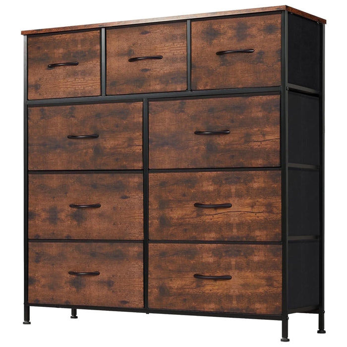 Taoset 9-Drawer Fabric Dresser with Wood Top - Compact Storage Organizer for Bedroom, Closet, Brown