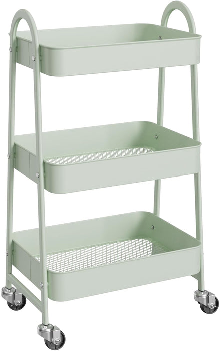 Rolling Utility Cart, 3-Tier Metal Storage Trolley with Handle and Lockable Wheels, Multifunctional Organizer for Office, Kitchen, Living Room, Bathroom