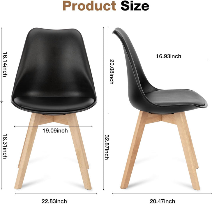 Simenmax Set of 4 Dining Chair, Kitchen Mid-Century Modern Chairs with PU Leather Cushion for Kitchen Living Room Bedroom Outdoor Lounge, Black