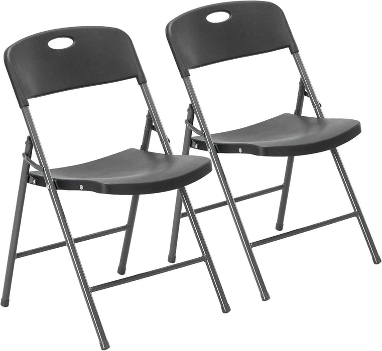 Simenmax 2 Pack Folding Chairs, Plastic Portable Dining Chiars for Home and Office, Wedding, Party, Camping,Black