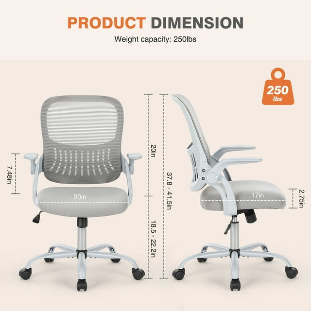 Mesh Office Chair Desk Chair Computer Chair Ergonomic Adjustable Stool Back Support Modern Executive Rolling Swivel Chair for Women & Men, Grey