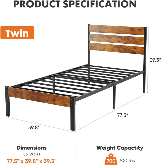 Simenmax Full Size Bed Frame with Headboard, Mattress Foundation with All Sturdy Metal Support, Under Bed Storage, No Box Spring Needed, Rust Brown