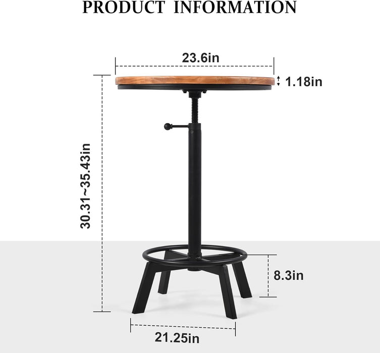 Simenmax Swivel Bar Table Adjustable 30"-35.4" Round Wood Tabletop, Rustic Industrial Kitchen Dining Living Party Office Coffee Bistro Breakfast Pub Table