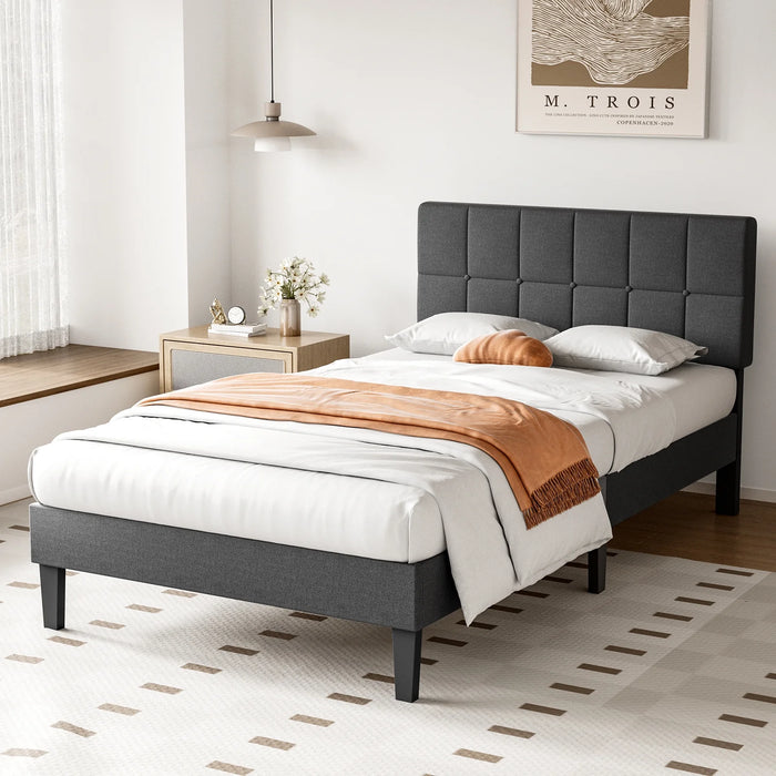 Full Size Upholstered Platform Bed Frame with Adjustable Headboard, No Box Spring Needed with Sturdy Wooden Slats Support, Non-Slip and Noise-Free, Easy Assembly, Grey