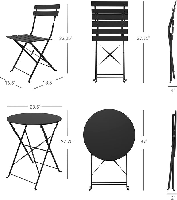 Bigleap Patio 3-Piece Bistro Set Folding Outdoor Furniture Sets with Premium Steel Frame Portable Design for Bistro & Balcony,Black