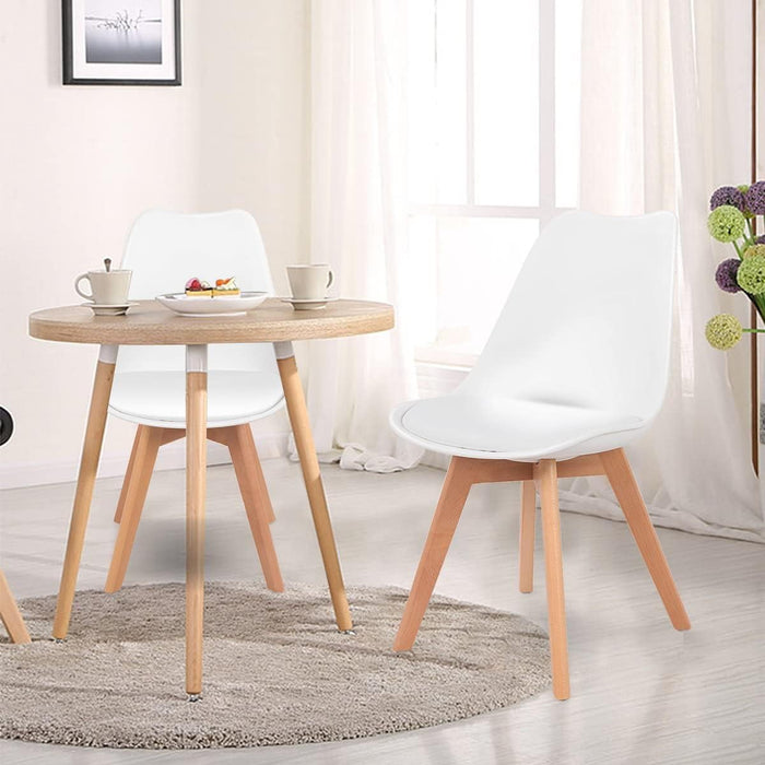Bigleap Set of 4 Dining Chair, Kitchen Mid-Century Modern Chairs with PU Leather Cushion for Kitchen Living Room Bedroom Outdoor Lounge, White