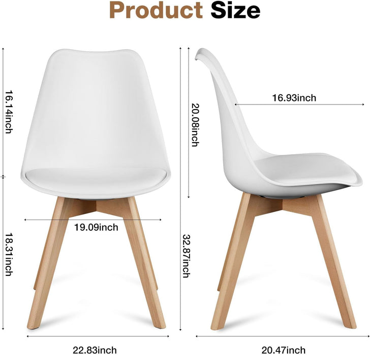 Bigleap Set of 4 Dining Chair, Kitchen Mid-Century Modern Chairs with PU Leather Cushion for Kitchen Living Room Bedroom Outdoor Lounge, White