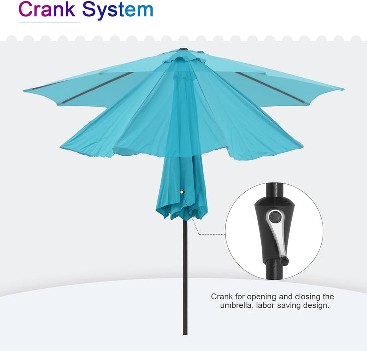 Bigleap 9FT Patio Umbrella, Market Umbrella with 8 Sturdy Ribs, Outdoor Table Umbrella for Garden, Lawn, Backyard, Pool, Blue
