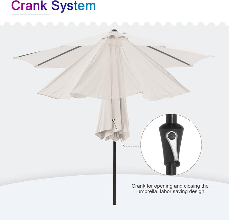 Bigleap 9FT Patio Umbrella, Market Umbrella with 8 Sturdy Ribs, Outdoor Table Umbrella for Garden, Lawn, Backyard, Pool, White