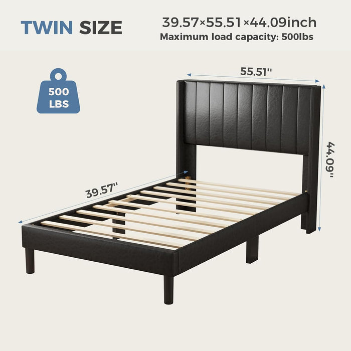 Bed Frames with Headboard, Fabric Upholstered Platform Bed with Wood Slats 500 lbs Support , Noise Free, No Box Spring Needed