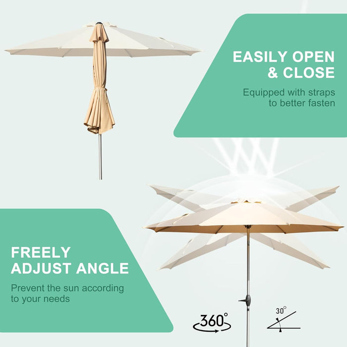 Bigleap 9FT Patio Umbrella, Market Umbrella with 8 Sturdy Ribs, Outdoor Table Umbrella for Garden, Lawn, Backyard, Pool, Beige