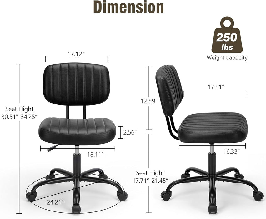 Bigleap Office Chair, Computer Chair with Lumbar Support, Comfy Armlees PU Leather Task Chair,Black