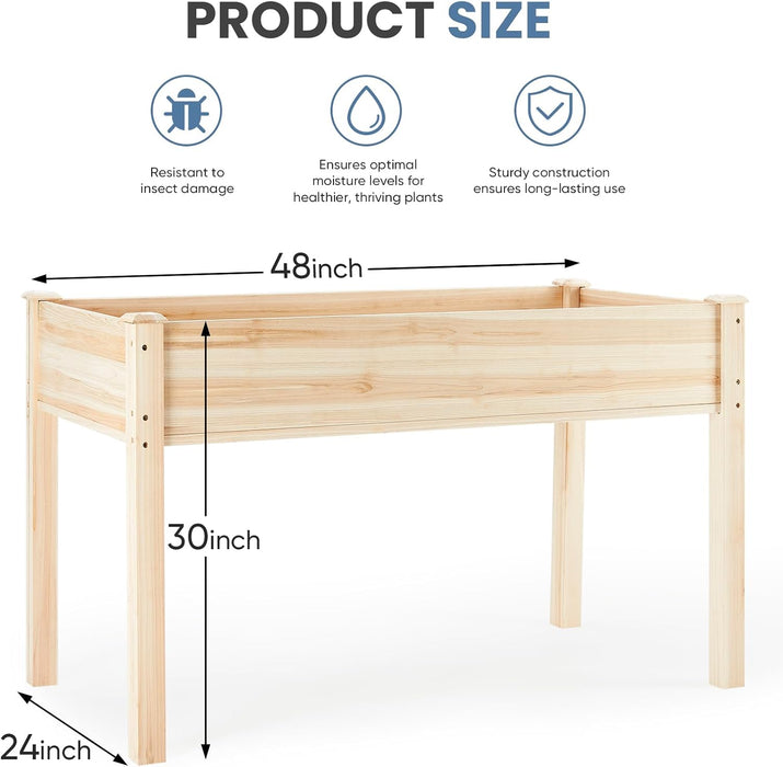 Simenmax 48x24x30in Raised Garden Bed with Legs, Wood Elevated Planter Box w/Bed Liner, 300lbs Capacity Outdoor Gardening Planters for Patio Balcony Backyard