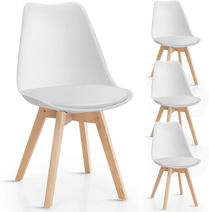 Bigleap Set of 4 Dining Chair, Kitchen Mid-Century Modern Chairs with PU Leather Cushion for Kitchen Living Room Bedroom Outdoor Lounge, White