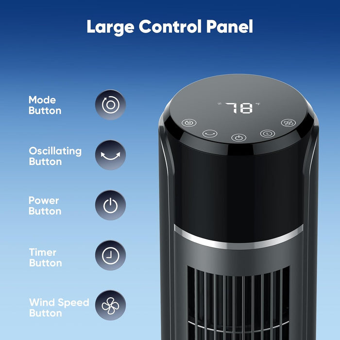 Bigleap Tower Fan, 35" Cooling Fan with Remote, 60° Floor Fan Oscillating, Powerful Fan with 4 Modes, 12-Hour Timer, Quiet Portable Bladeless Fan for Bedroom Living Rooms Office Gray