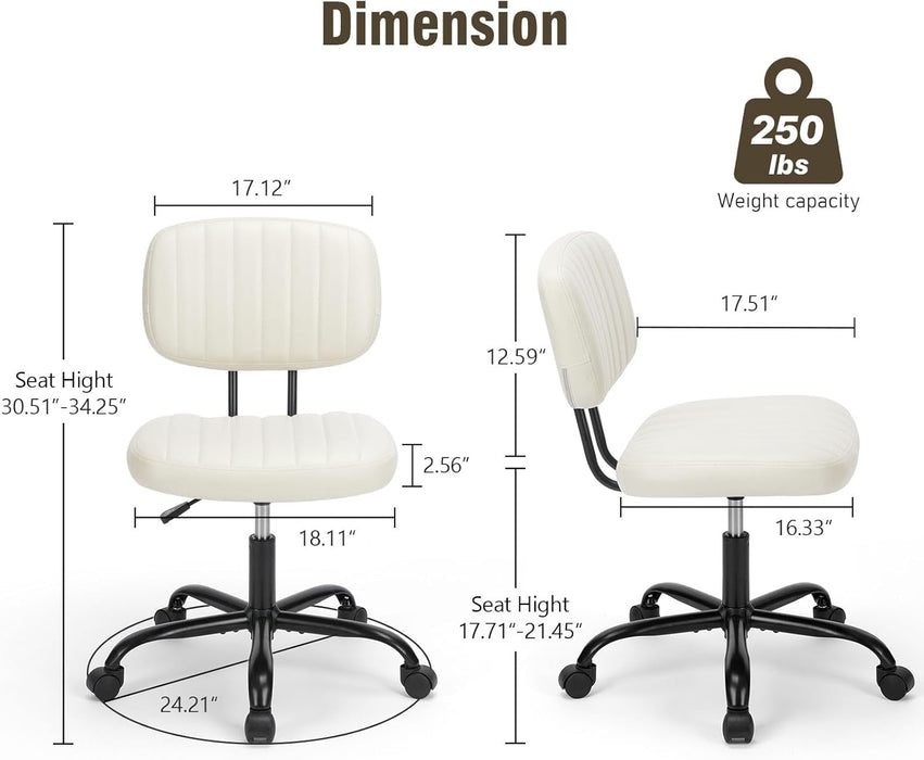 Simenmax Office Chair, Computer Chair with Lumbar Support, Comfy Armlees PU Leather Task Chair,White