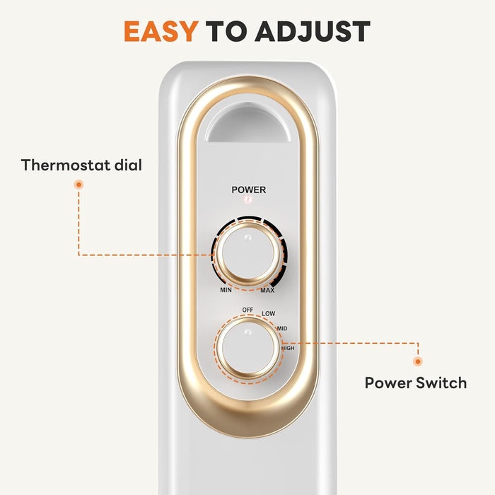 Simenmax 1500W Portable Oil-Filled Radiator Heater, Quiet Electric Heater with Adjustable Thermostat, Overheat & Tip-Over Protection for Bedroom, Office, Home, White