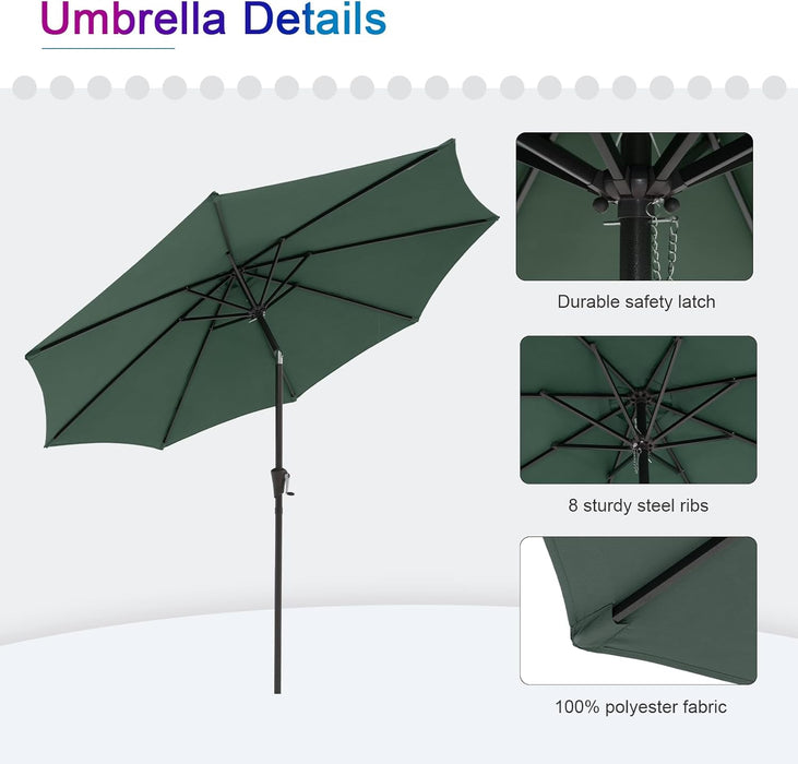 Bigleap 9FT Patio Umbrella, Market Umbrella with 8 Sturdy Ribs, Outdoor Table Umbrella for Garden, Lawn, Backyard, Pool, Green