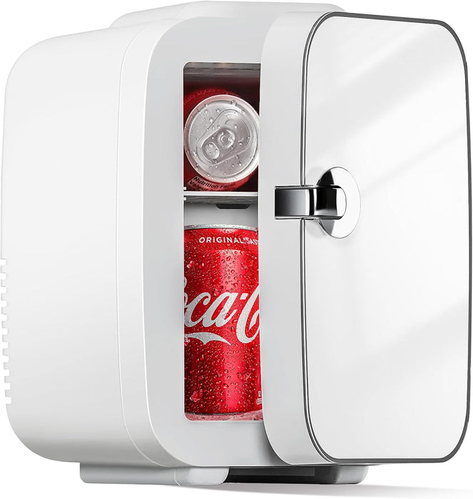 Bigleap Mini Fridge Small Portable Refrigerator for Bedroom, Dorm, Office, Car, Compact 4L/6 Can Cooler & Warmer for Food, Drinks, White