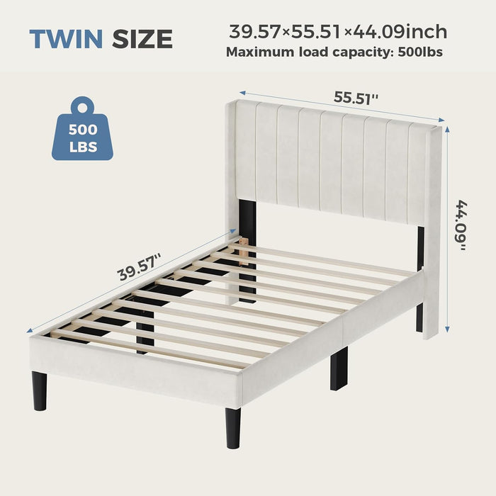 Bed Frames with Headboard, Fabric Upholstered Platform Bed with Wood Slats 500 lbs Support , Noise Free, No Box Spring Needed