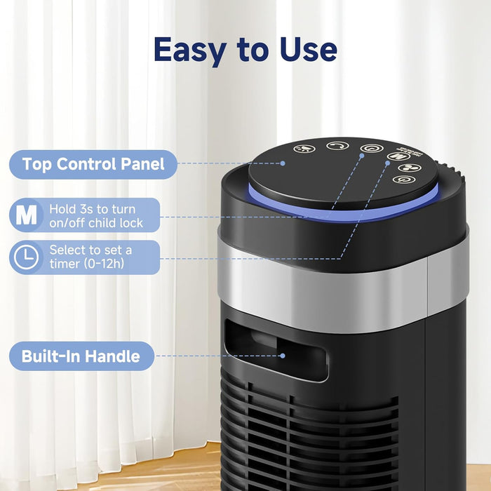 Simenmax Tower Fan, 36'' Bladeless Floor Fan with Remote, 12H Timer, 5 Speeds & 4 Modes, 28dB Quiet Standing Fan for Bedroom, Home, and Office,Black
