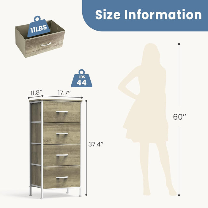 Bigleap 4 Drawer Dresser with Wood Top, Fabric Storage Tower & Tall Chest for Bedroom, Living Room, Hallway Organization,Oak