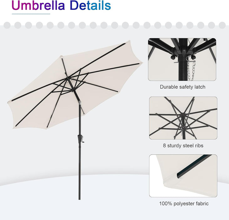 Bigleap 9FT Patio Umbrella, Market Umbrella with 8 Sturdy Ribs, Outdoor Table Umbrella for Garden, Lawn, Backyard, Pool, White