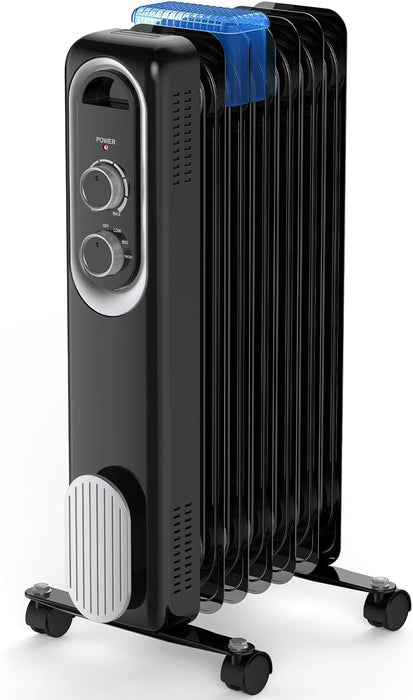 Simenmax 1500W Portable Oil-Filled Radiator Heater, Quiet Electric Heater with Adjustable Thermostat, Overheat & Tip-Over Protection for Bedroom, Office, Home, Black