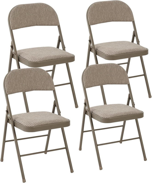 Simenmax 4 Pack Folding Chairs, Fabric Dining Chair Set with Padded Cushion and Back, Indoor Outdoo Seat for Home Office Events Wedding Party,Khaki