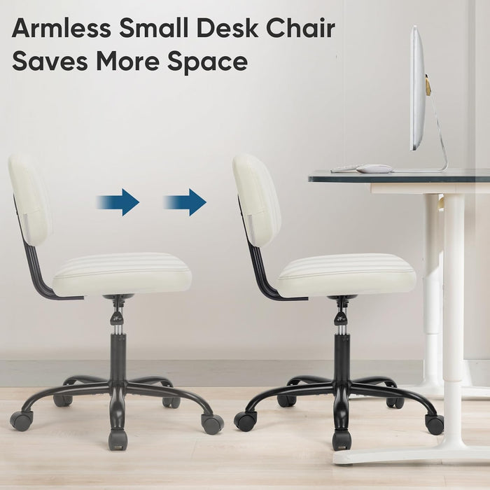 Bigleap Office Chair, Computer Chair with Lumbar Support, Comfy Armlees PU Leather Task Chair,White