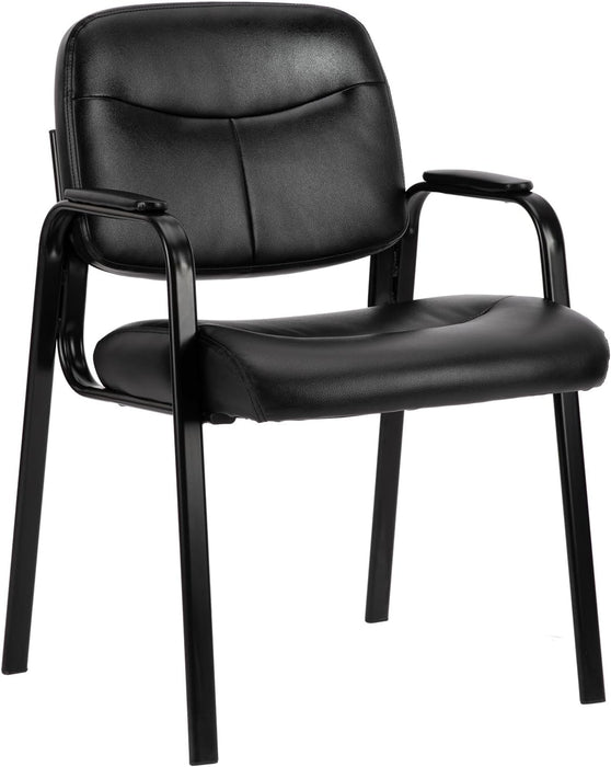 Simenmax Office Guest Reception Chair for Waiting Conference Room Lobby with Lumbar Support and Padded Arms,No Wheels,PU Leather, Black