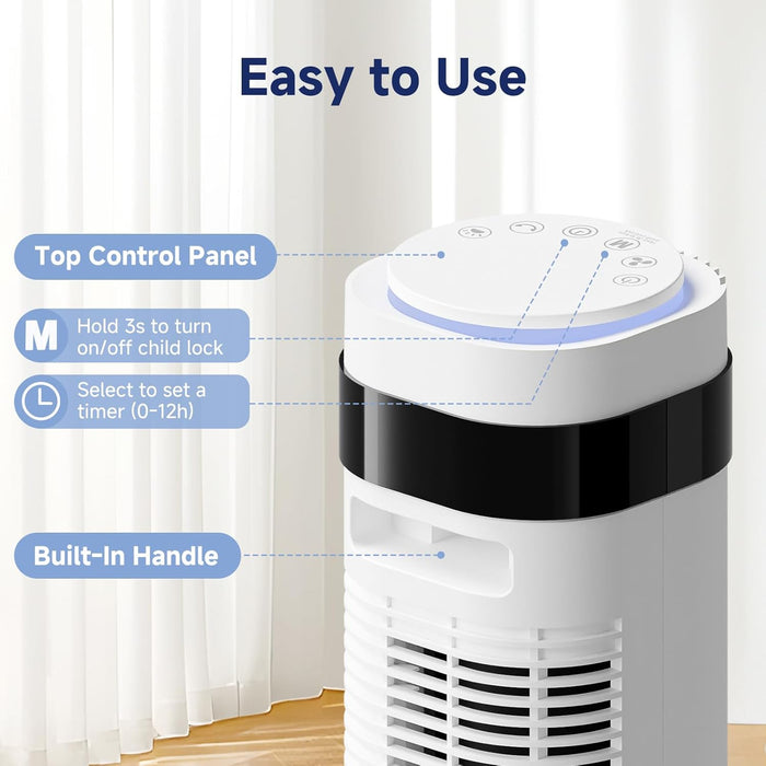 Simenmax Tower Fan, 36'' Bladeless Floor Fan with Remote, 12H Timer, 5 Speeds & 4 Modes, 28dB Quiet Standing Fan for Bedroom, Home, and Office,White