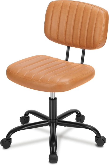 Simenmax Office Chair, Computer Chair with Lumbar Support, Comfy Armlees PU Leather Task Chair,Brown