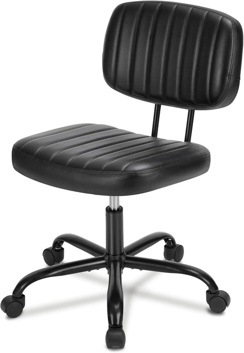 Simenmax Office Chair, Computer Chair with Lumbar Support, Comfy Armlees PU Leather Task Chair,Black