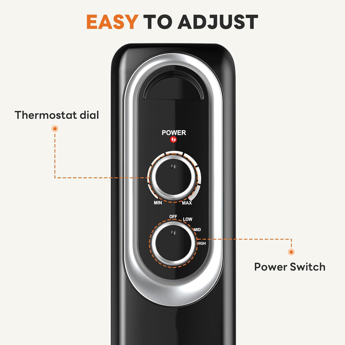 Simenmax 1500W Portable Oil-Filled Radiator Heater, Quiet Electric Heater with Adjustable Thermostat, Overheat & Tip-Over Protection for Bedroom, Office, Home, Black