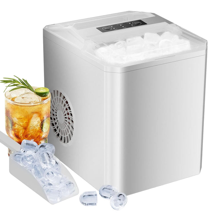 Bigleap Ice Maker, Portable Countertop Icemaker Machine, Self Cleaning Quiet 2 Sizes Bullet Cubes Makers, Basket for Home Kitchen Party,White