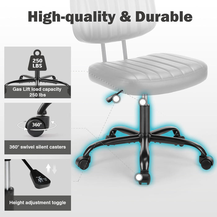 Bigleap Office Chair, Computer Chair with Lumbar Support, Comfy Armlees PU Leather Task Chair,Black