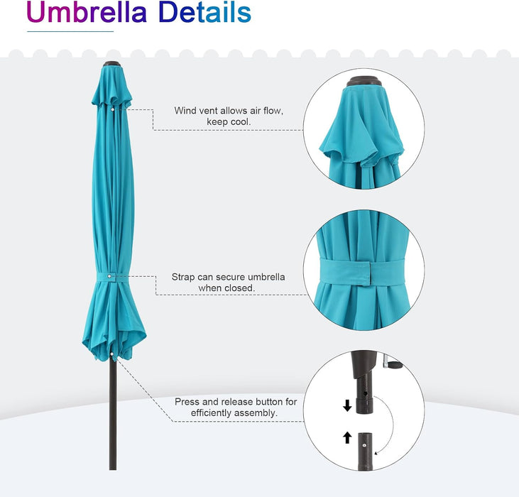 Bigleap 9FT Patio Umbrella, Market Umbrella with 8 Sturdy Ribs, Outdoor Table Umbrella for Garden, Lawn, Backyard, Pool, Blue