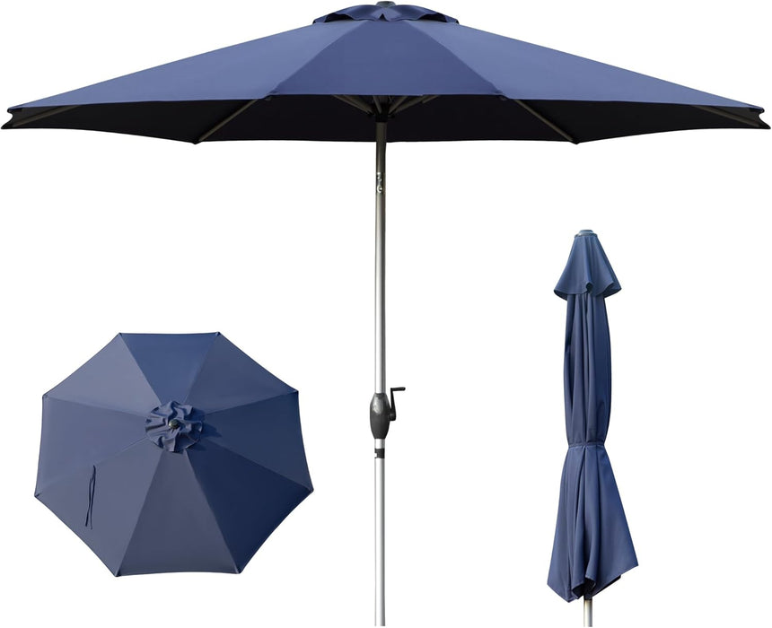 Bigleap 9FT Patio Umbrella, Market Umbrella with 8 Sturdy Ribs, Outdoor Table Umbrella for Garden, Lawn, Backyard, Pool, Dark Blue