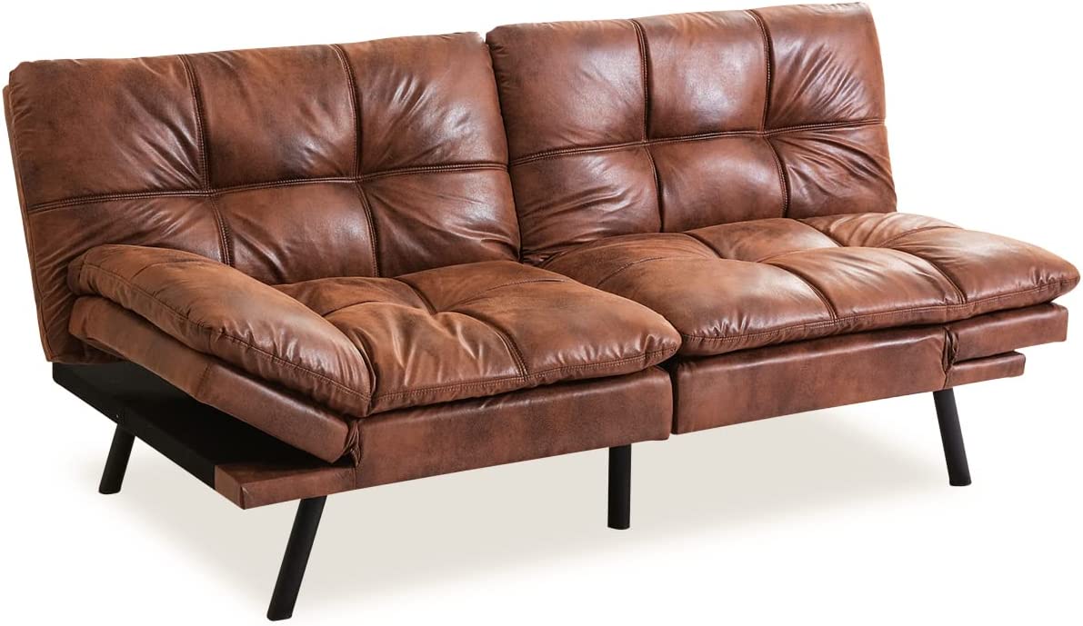 Convertible Futon Sofa Bed, Modern Sleeper Sofa, Brown