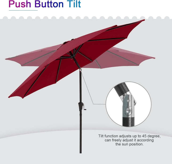 Bigleap 9FT Patio Umbrella, Market Umbrella with 8 Sturdy Ribs, Outdoor Table Umbrella for Garden, Lawn, Backyard, Pool, Red